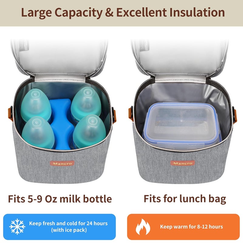 Mancro Insulated Breastmilk Cooler Bag Fits 4 Baby Bottles Up to 9 Ounce，Compact Baby Bottle Travel Bag with Ice Pack for Nursing Mom, Grey - Image 3